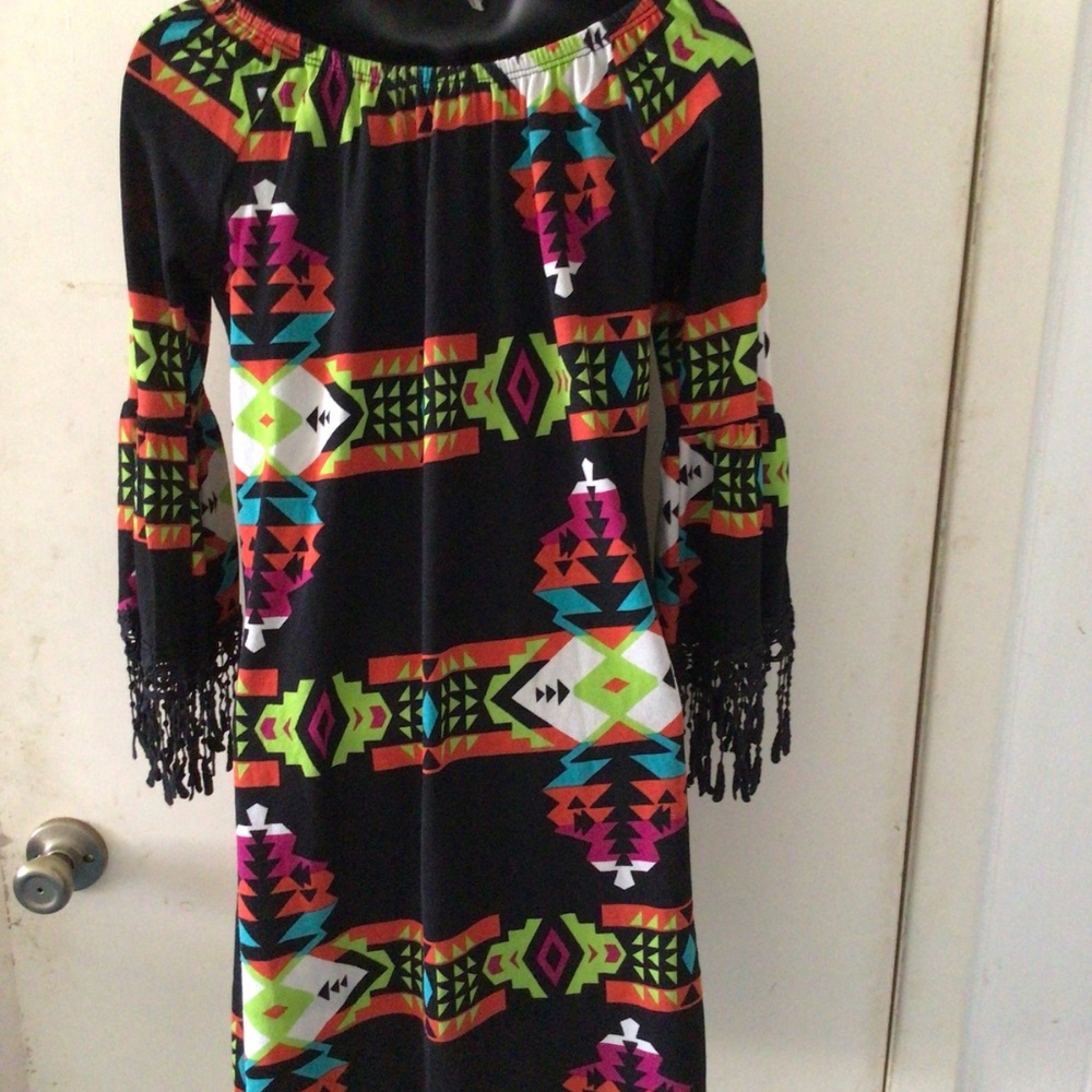 Preowned R. Rouge Black Native Print Dress M - Picture 4 of 5